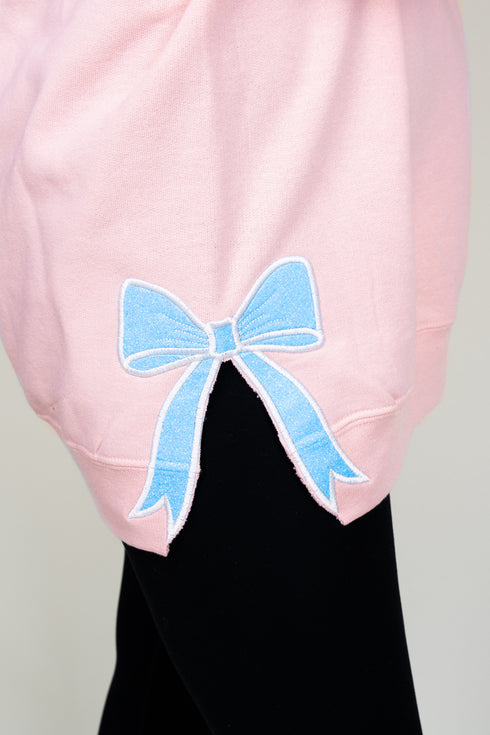 Blush Pink You Design It Embroidered Side Bows Unisex NuBlend Crew Sweatshirt *Customize Your Text and Bows