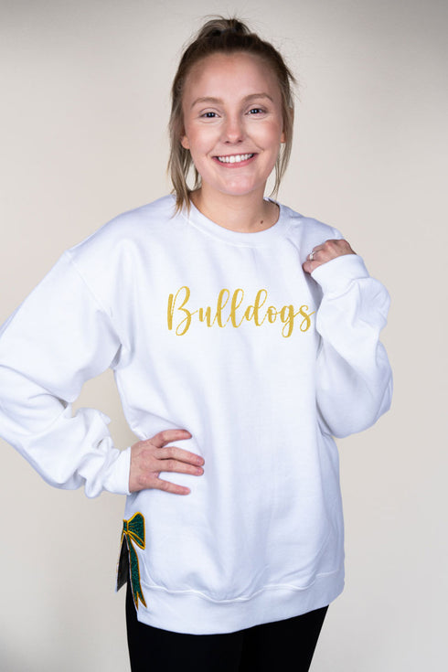 White You Design It Embroidered Side Bows Heavy-weight Crew Sweatshirt *Customize Your Text and Bows