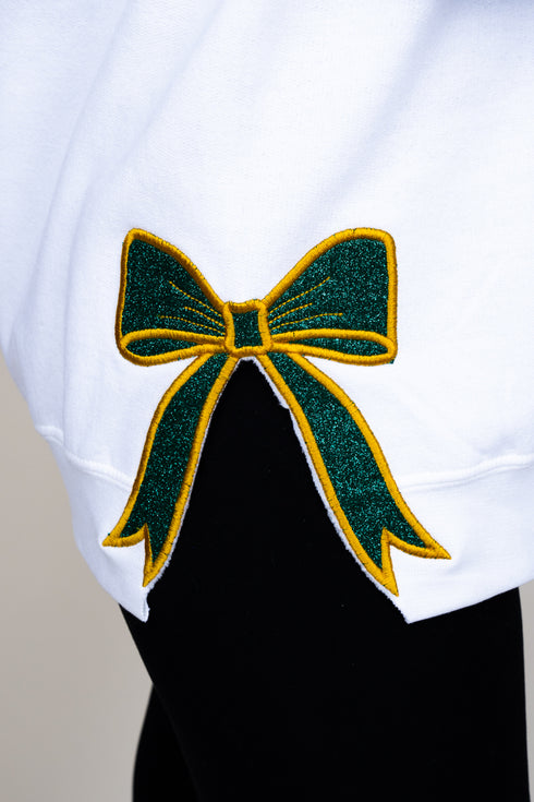 White You Design It Embroidered Side Bows Heavy-weight Crew Sweatshirt *Customize Your Text and Bows