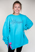 Scuba Blue You Design It Embroidered Side Bows Unisex NuBlend Crew Sweatshirt *Customize Your Text and Bows