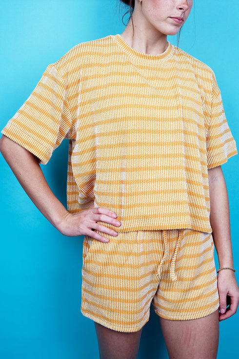Heat Wave Mustard Striped Tee & Shorts Set