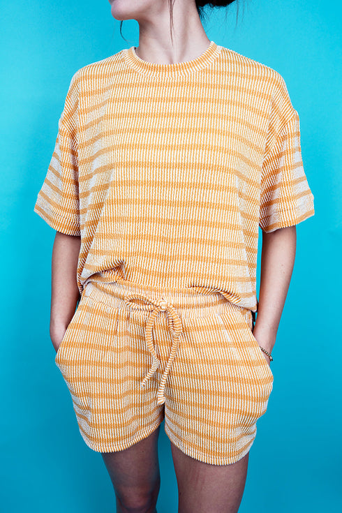 Heat Wave Mustard Striped Tee & Shorts Set