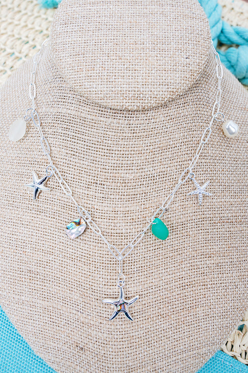 Blue Lagoon Starfish Silvertone Charm Necklace