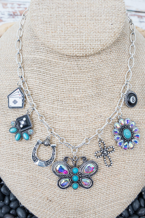 Take Your Chances Turquoise & Silvertone Necklace