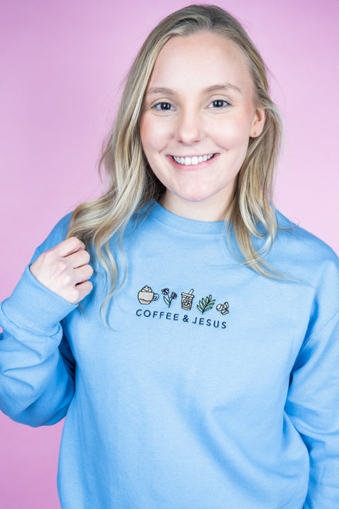 Embroidered Coffee & Jesus Unisex NuBlend Crew Sweatshirt