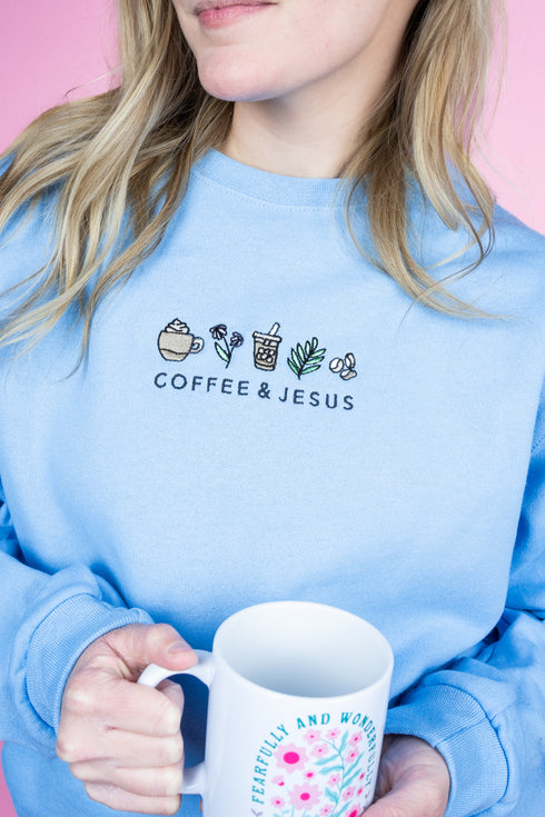 Embroidered Coffee & Jesus Unisex NuBlend Crew Sweatshirt