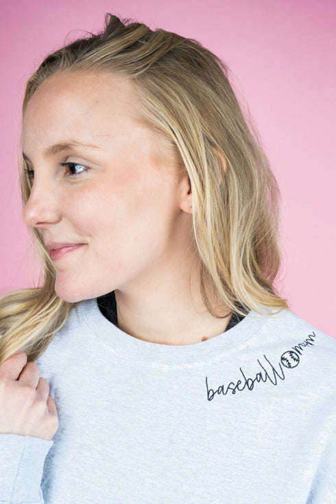 Embroidered Baseball Mom Neckline Unisex NuBlend Crew Sweatshirt *Choose Thread Color