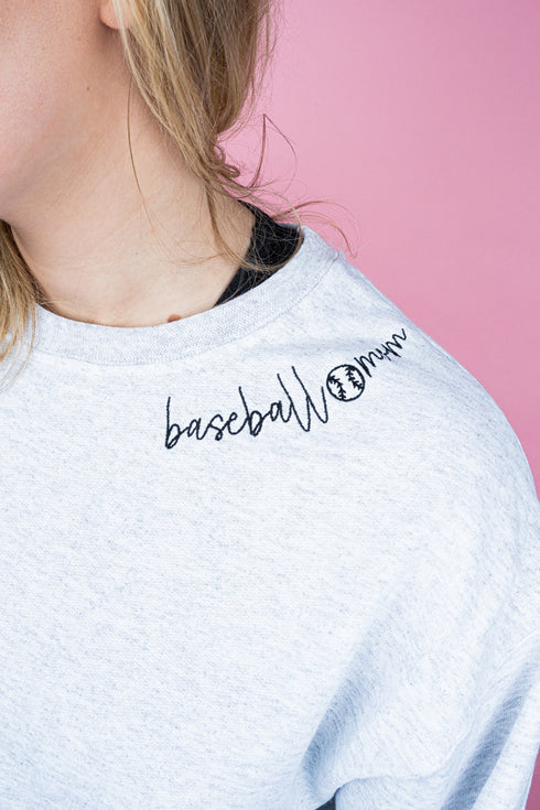 Embroidered Baseball Mom Neckline Unisex NuBlend Crew Sweatshirt *Choose Thread Color