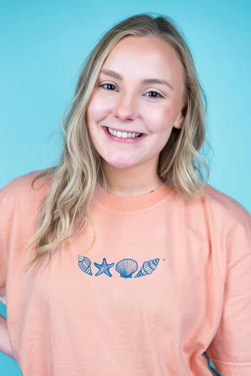 Embroidered Seashell Shore Comfort Colors Adult Ring-Spun Cotton Tee