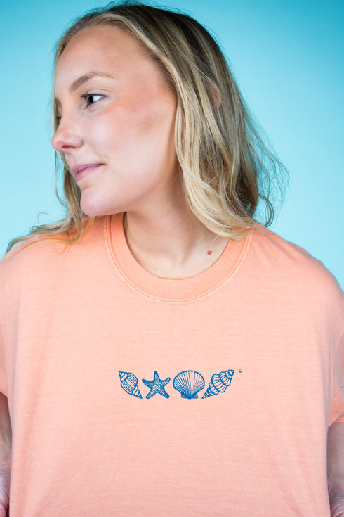 Embroidered Seashell Shore Comfort Colors Adult Ring-Spun Cotton Tee