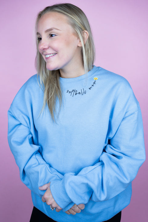 Embroidered Softball Mom Neckline Unisex NuBlend Crew Sweatshirt *Choose Thread Color