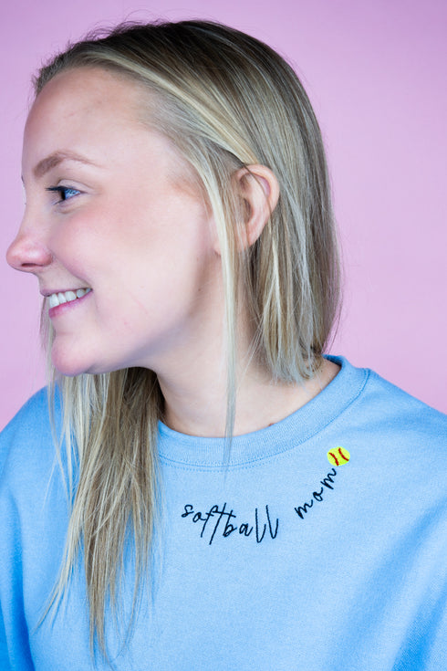 Embroidered Softball Mom Neckline Unisex NuBlend Crew Sweatshirt *Choose Thread Color