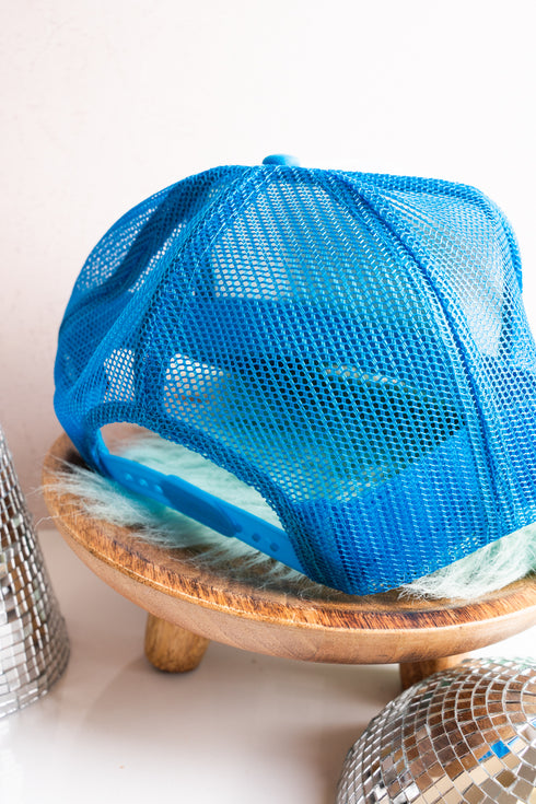 Police Wife Otto Neon Blue and White Trucker Hat
