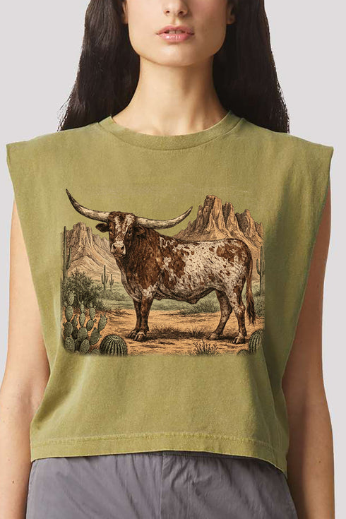 Desert Monarch Longhorn Women's Garment-Dyed Heavyweight Muscle Tee