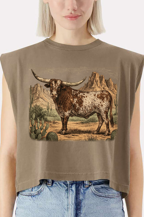 Desert Monarch Longhorn Women's Garment-Dyed Heavyweight Muscle Tee