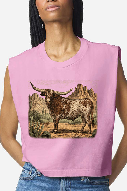 Desert Monarch Longhorn Women's Garment-Dyed Heavyweight Muscle Tee