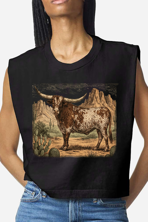 Desert Monarch Longhorn Women's Garment-Dyed Heavyweight Muscle Tee