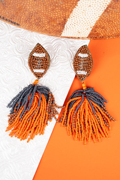 Score The Win Orange and Gray Seed Bead Earrings