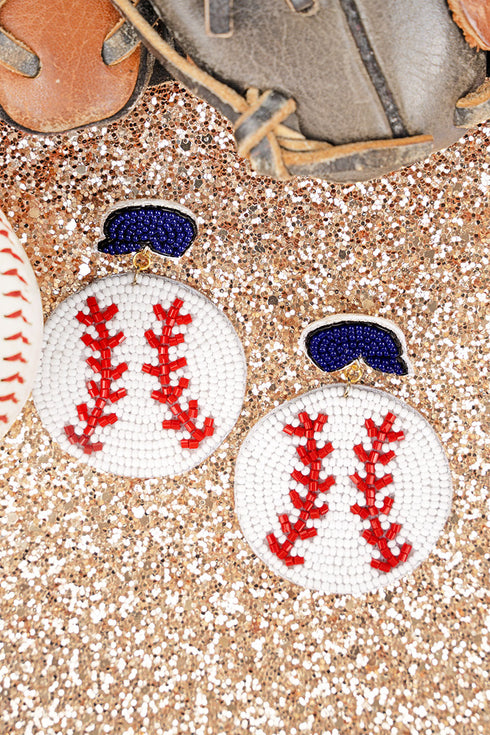 Navy Play Ball Seed Bead Earrings