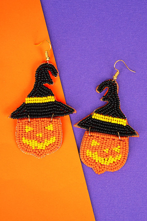 Halloween Magic Jack-O'-Lantern Seed Bead Earrings