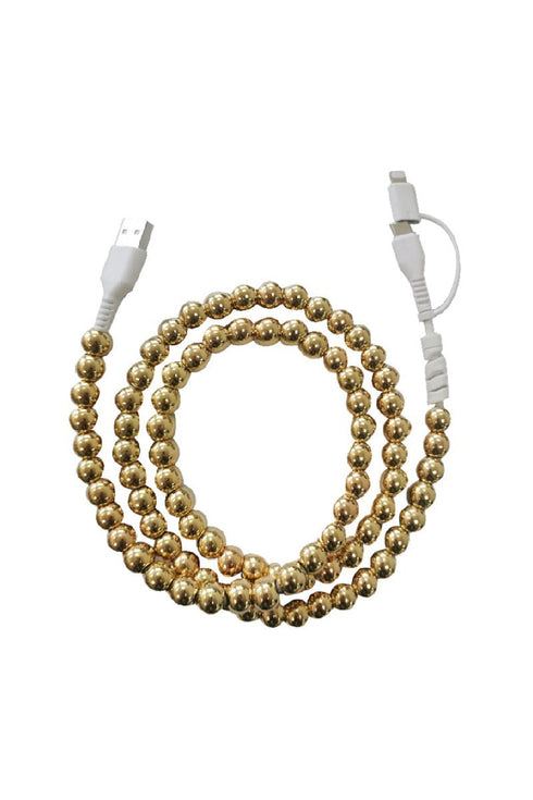 Gold Beaded Dual USB & Lightning Charging Cable