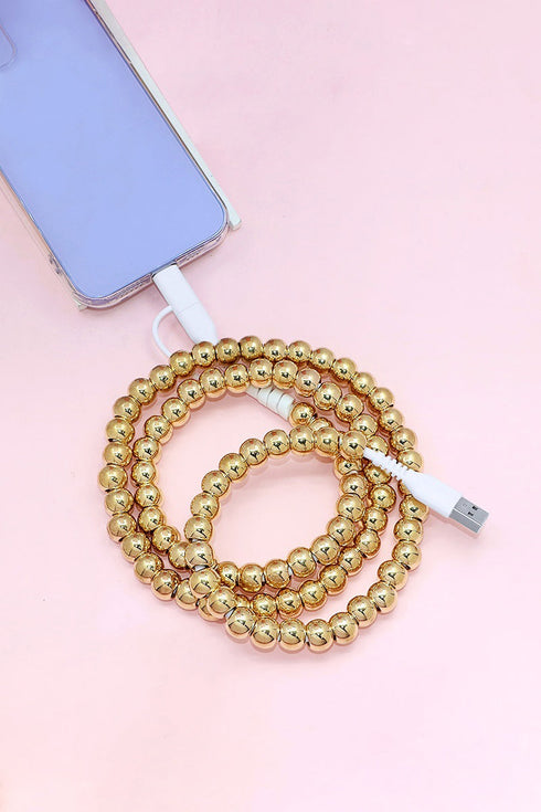 Gold Beaded Dual USB & Lightning Charging Cable