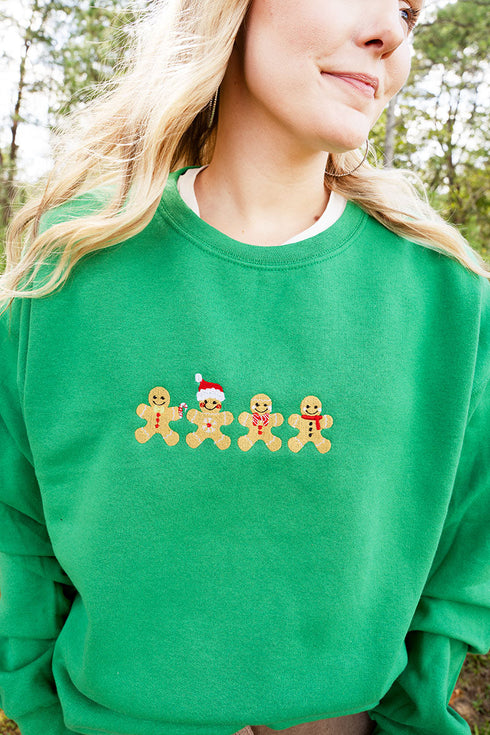Embroidered Gingerbread Christmas Heavy Blend Crew Sweatshirt