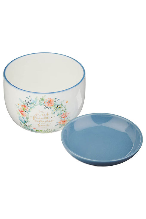 Sweet Friendship Bright Floral Wreath Ceramic Planter with Saucer