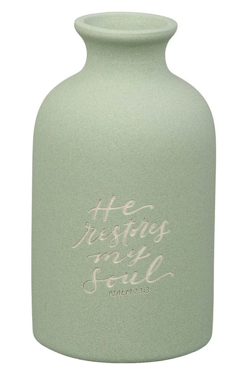 He Restores My Soul Green Garden Ceramic Table Vase, 5"