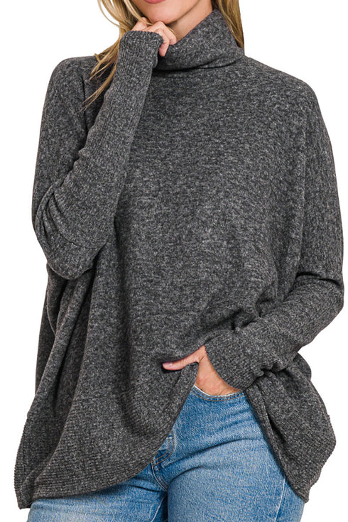 Cozy Feeling Black Brushed Hacci Turtleneck Sweater