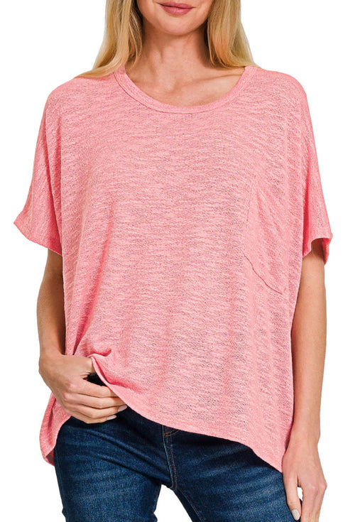 Keep It Loose Dark Pink Slub Hacci Oversized Top