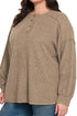 Plus Size Frosty Feels Mocha Brushed Hacci Henley Sweater
