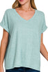 Catalina Dusty Teal Melange Hacci V-Neck Tee