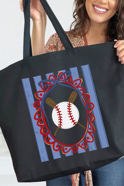 Baseball Stripes Canvas Jumbo Tote