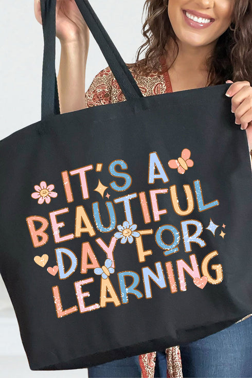 Beautiful Day For Learning Canvas Jumbo Tote