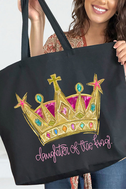 Bejeweled Daughter Of The King Canvas Jumbo Tote