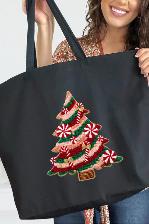 Faux Yarn Candy Cane Wishes Canvas Jumbo Tote