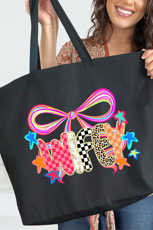 Colorful Preppy Wifey Canvas Jumbo Tote
