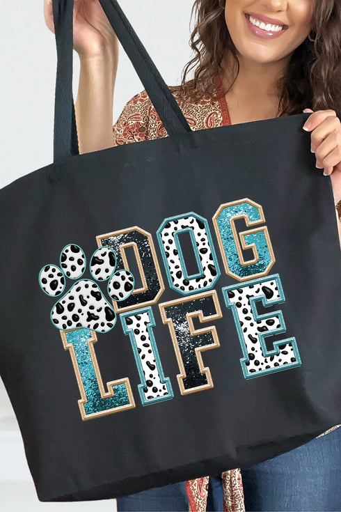 Dog Life Faux Glitter Canvas Jumbo Tote