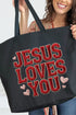 Faux Embroidery Jesus Loves You Canvas Jumbo Tote