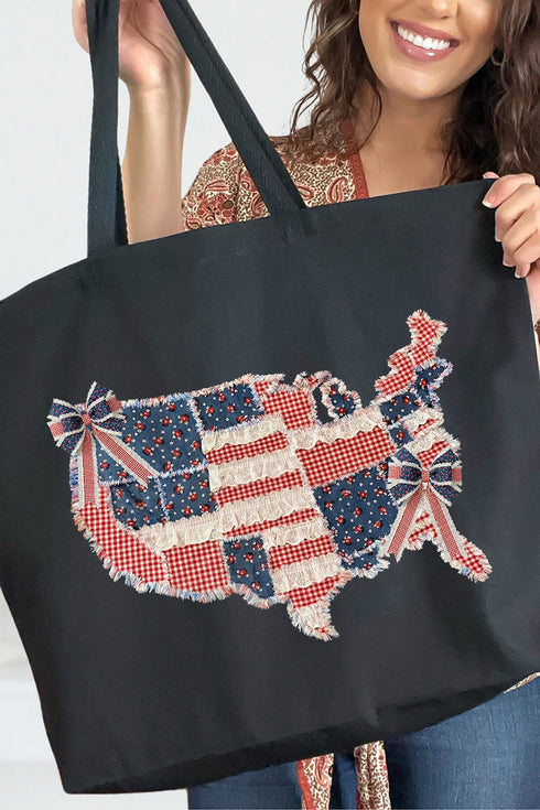Faux Patchwork USA Map Canvas Jumbo Tote