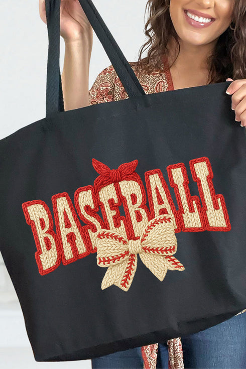 Faux Yarn Baseball Coquette Canvas Jumbo Tote