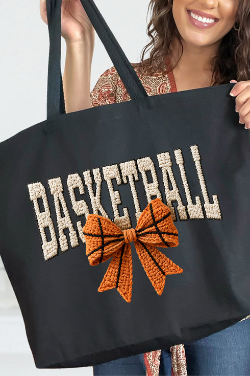 Faux Yarn Basketball Coquette Canvas Jumbo Tote