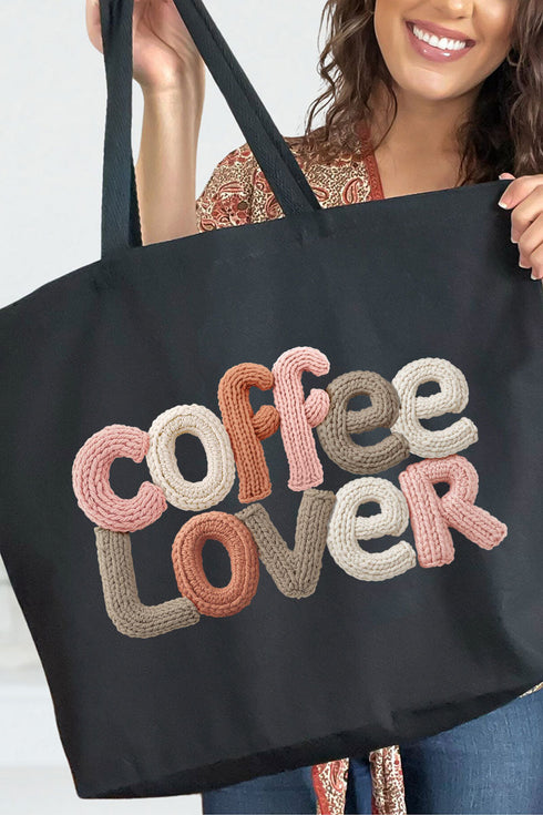 Faux Yarn Coffee Lover Canvas Jumbo Tote