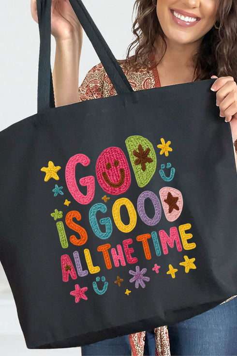 Faux Yarn God Is Good Canvas Jumbo Tote