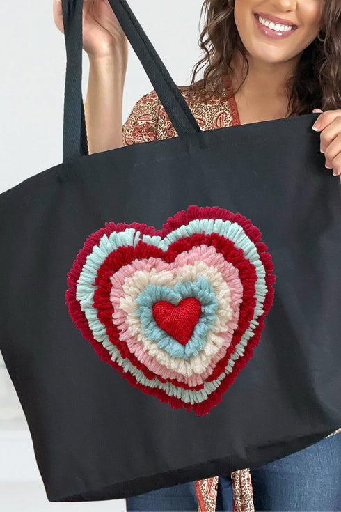 Faux Yarn Heart Collection Canvas Jumbo Tote