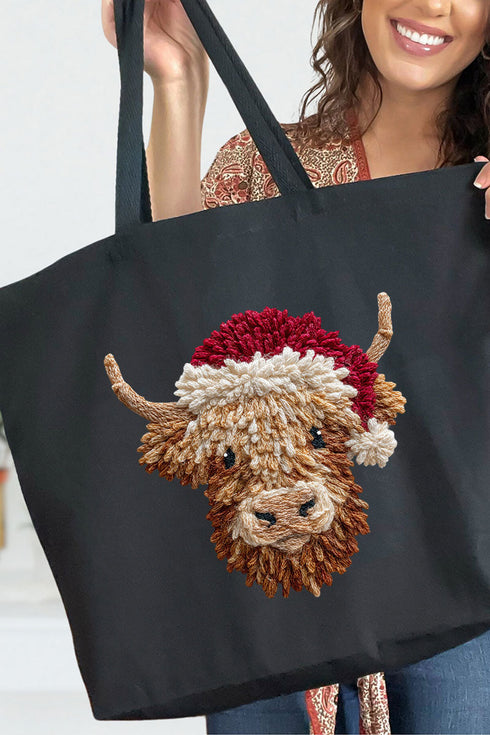 Faux Yarn Highland Cow Canvas Jumbo Tote