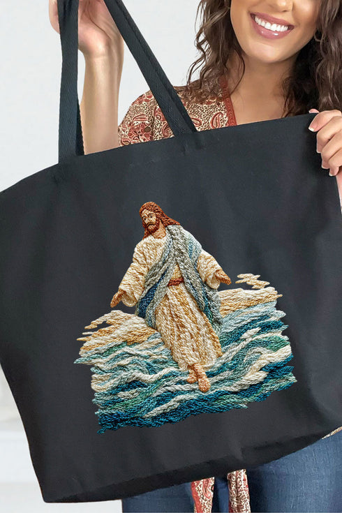 Faux Yarn Walking On Water Canvas Jumbo Tote