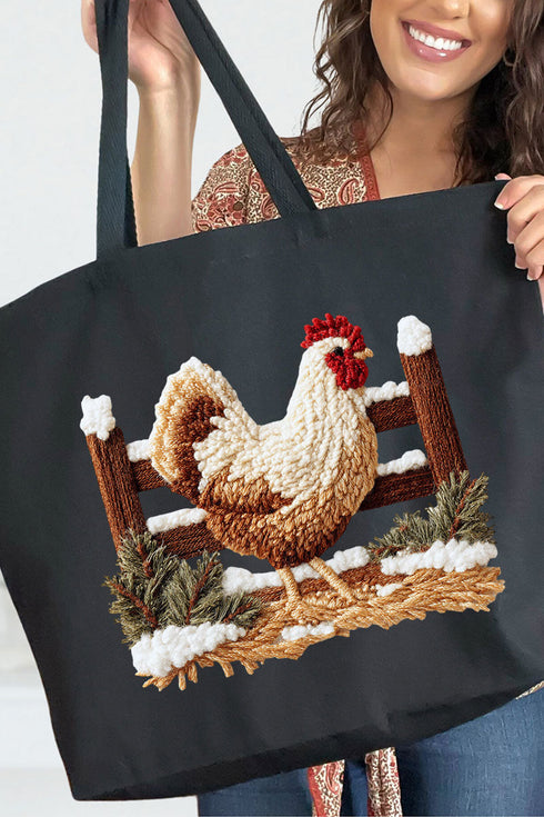 Faux Yarn Winter Chicken Canvas Jumbo Tote