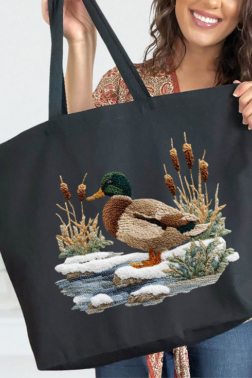 Faux Yarn Winter Mallard Canvas Jumbo Tote